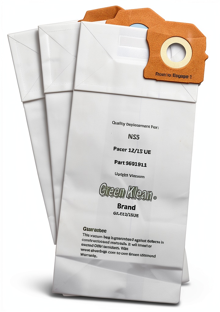 Green Klean vacuum bag pack displayed next to NSS Pacer vacuum