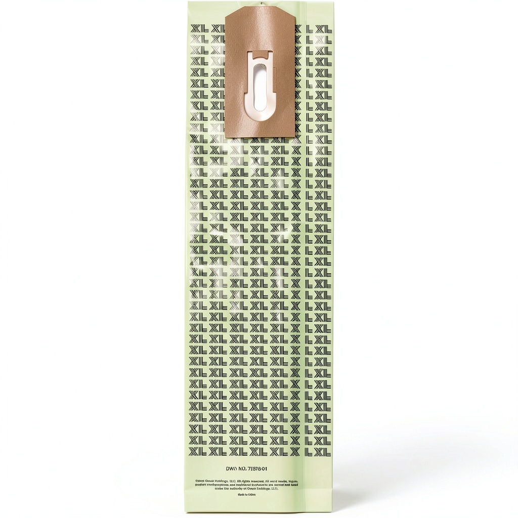 Oreck Commercial XL Vacuum Bag showing dimensions and packaging