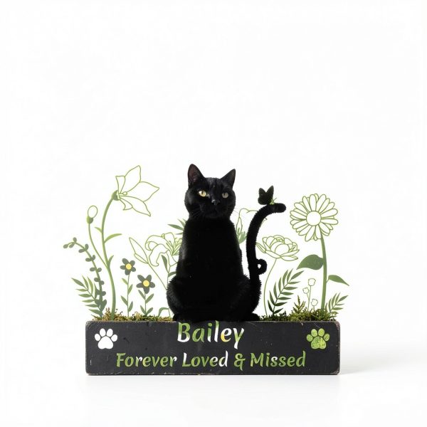 Custom Cat Name Memorial Grave Stake Marker, Personalized Floral Cat Memorial Grave Marker, Customized Flowers Butterfly Cat Memorial Stake Outdoor Metal Grave Plaque Cat Memorial Statue-1