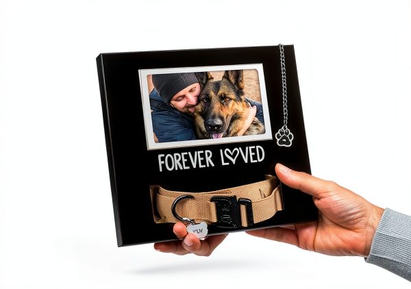 Dog Cat Collar Memorial Frame with Paw Print Charm by MYPAWLETS Black-4