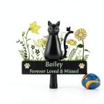 Custom Cat Name Memorial Grave Stake Marker, Personalized Floral Cat Memorial Grave Marker, Customized Flowers Butterfly Cat Memorial Stake Outdoor Metal Grave Plaque Cat Memorial Statue-0