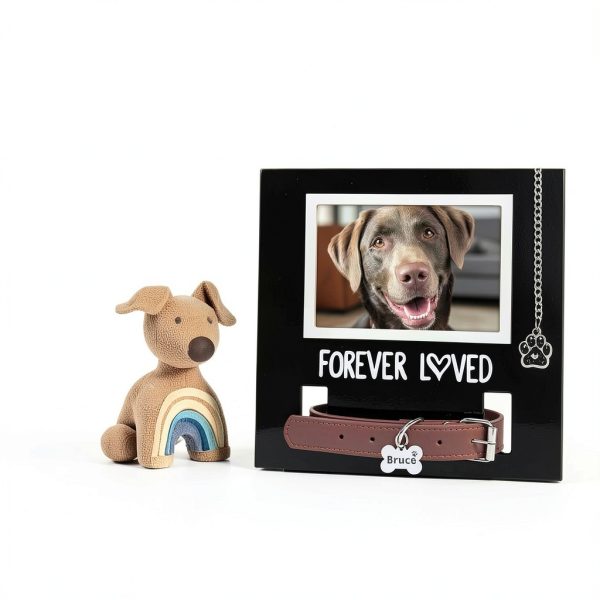 Dog Cat Collar Memorial Frame with Paw Print Charm by MYPAWLETS Black-1